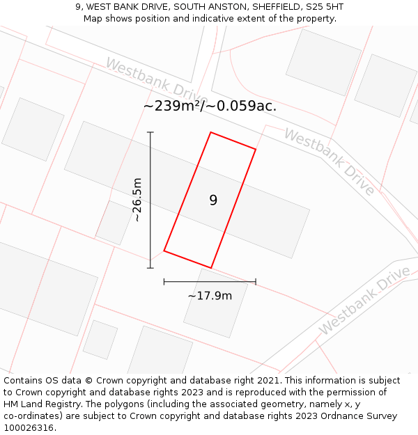 9, WEST BANK DRIVE, SOUTH ANSTON, SHEFFIELD, S25 5HT: Plot and title map