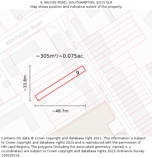 9, WILTON ROAD, SOUTHAMPTON, SO15 5LA: Plot and title map