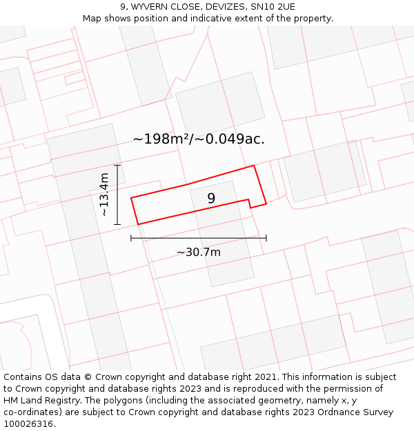 9, WYVERN CLOSE, DEVIZES, SN10 2UE: Plot and title map