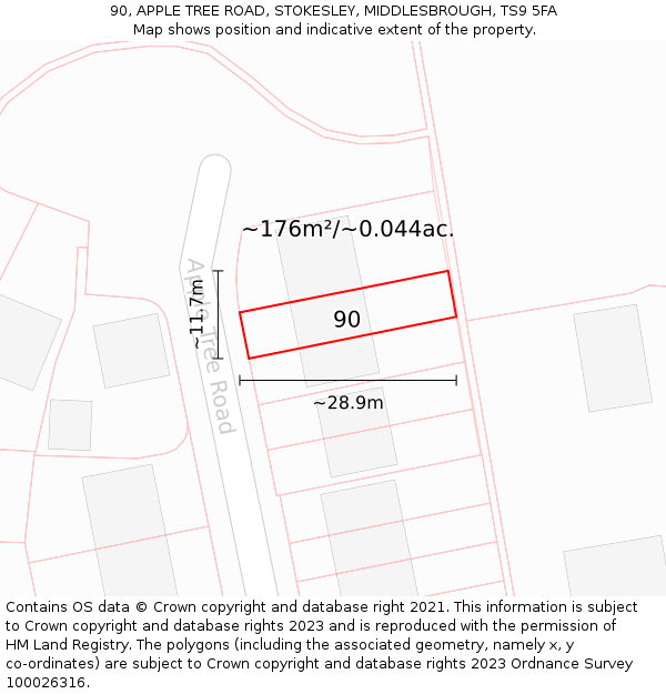 90, APPLE TREE ROAD, STOKESLEY, MIDDLESBROUGH, TS9 5FA: Plot and title map