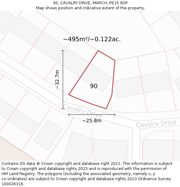 90, CAVALRY DRIVE, MARCH, PE15 9DP: Plot and title map