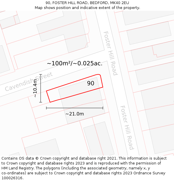 90, FOSTER HILL ROAD, BEDFORD, MK40 2EU: Plot and title map