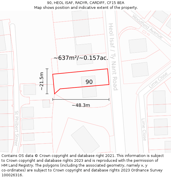 90, HEOL ISAF, RADYR, CARDIFF, CF15 8EA: Plot and title map