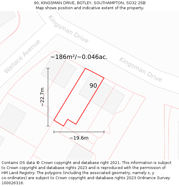 90, KINGSMAN DRIVE, BOTLEY, SOUTHAMPTON, SO32 2SB: Plot and title map
