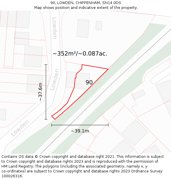 90, LOWDEN, CHIPPENHAM, SN14 0DS: Plot and title map