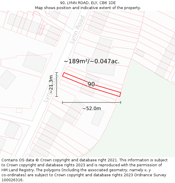 90, LYNN ROAD, ELY, CB6 1DE: Plot and title map