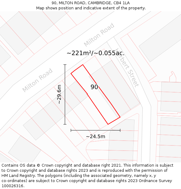 90, MILTON ROAD, CAMBRIDGE, CB4 1LA: Plot and title map