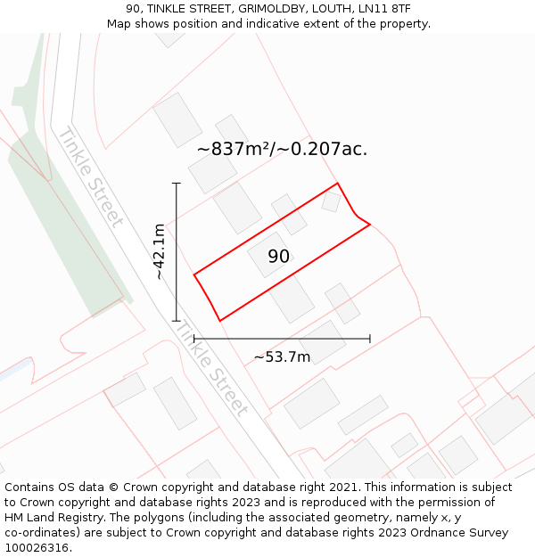 90, TINKLE STREET, GRIMOLDBY, LOUTH, LN11 8TF: Plot and title map