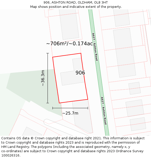 906, ASHTON ROAD, OLDHAM, OL8 3HT: Plot and title map