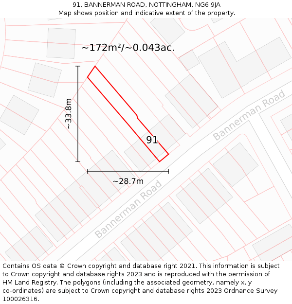 91, BANNERMAN ROAD, NOTTINGHAM, NG6 9JA: Plot and title map