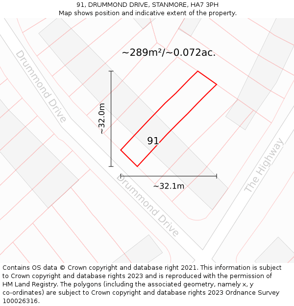 91, DRUMMOND DRIVE, STANMORE, HA7 3PH: Plot and title map