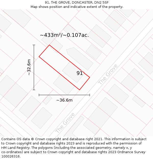 91, THE GROVE, DONCASTER, DN2 5SF: Plot and title map