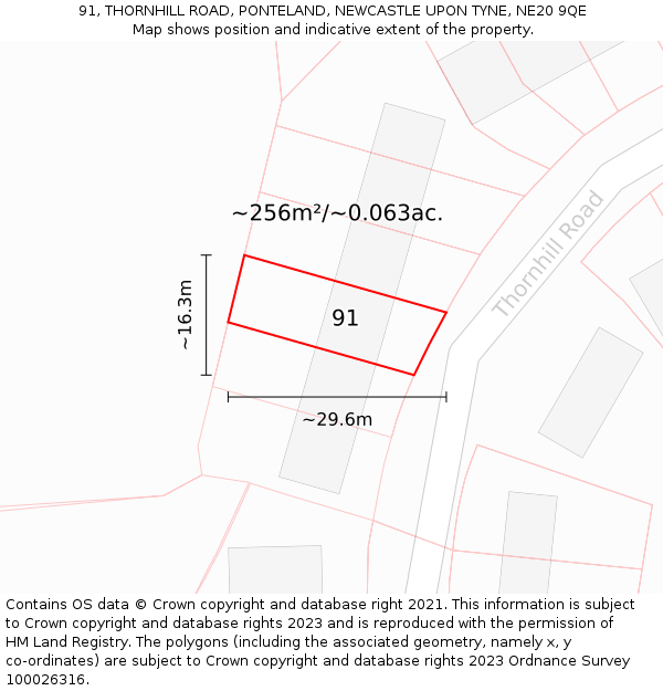 91, THORNHILL ROAD, PONTELAND, NEWCASTLE UPON TYNE, NE20 9QE: Plot and title map