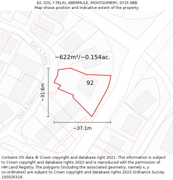92, DOL Y FELIN, ABERMULE, MONTGOMERY, SY15 6BB: Plot and title map