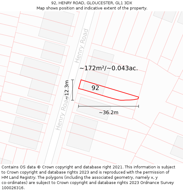 92, HENRY ROAD, GLOUCESTER, GL1 3DX: Plot and title map