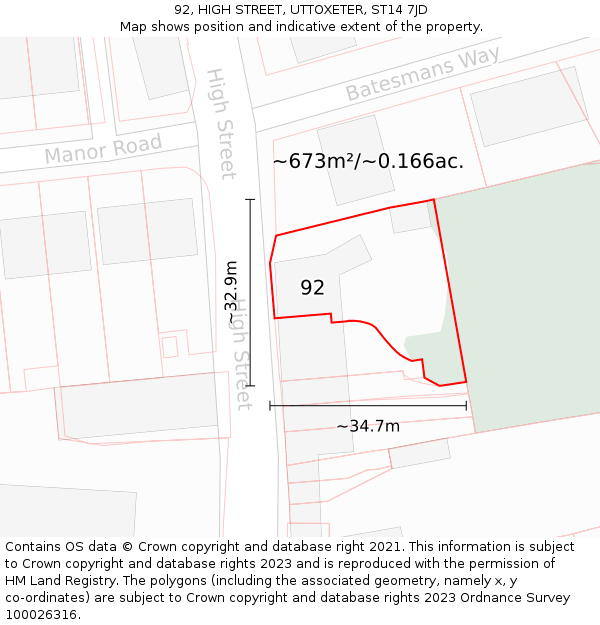 92, HIGH STREET, UTTOXETER, ST14 7JD: Plot and title map
