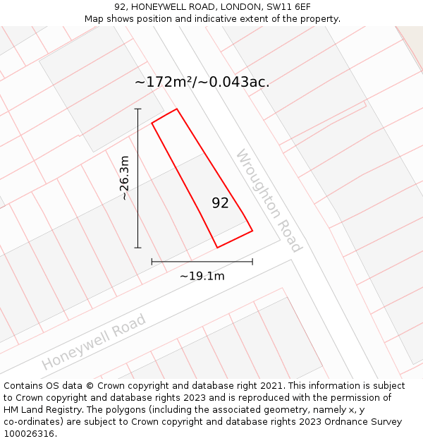 92, HONEYWELL ROAD, LONDON, SW11 6EF: Plot and title map