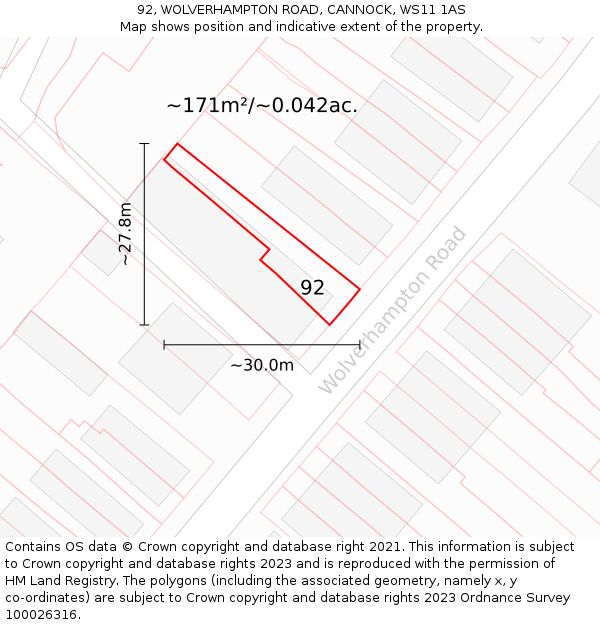 92, WOLVERHAMPTON ROAD, CANNOCK, WS11 1AS: Plot and title map