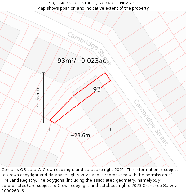 93, CAMBRIDGE STREET, NORWICH, NR2 2BD: Plot and title map