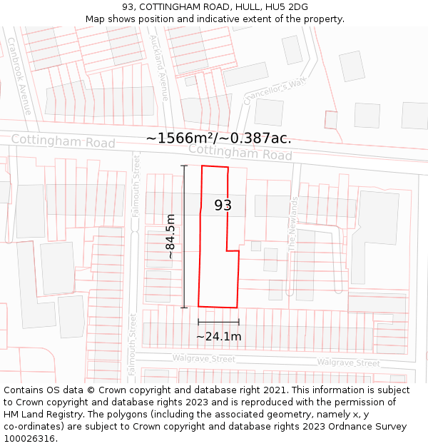 93, COTTINGHAM ROAD, HULL, HU5 2DG: Plot and title map