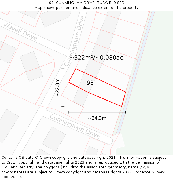 93, CUNNINGHAM DRIVE, BURY, BL9 8PD: Plot and title map