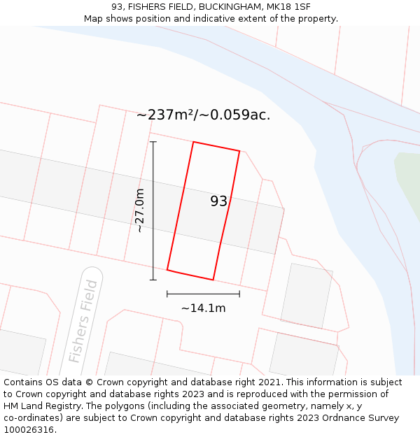 93, FISHERS FIELD, BUCKINGHAM, MK18 1SF: Plot and title map