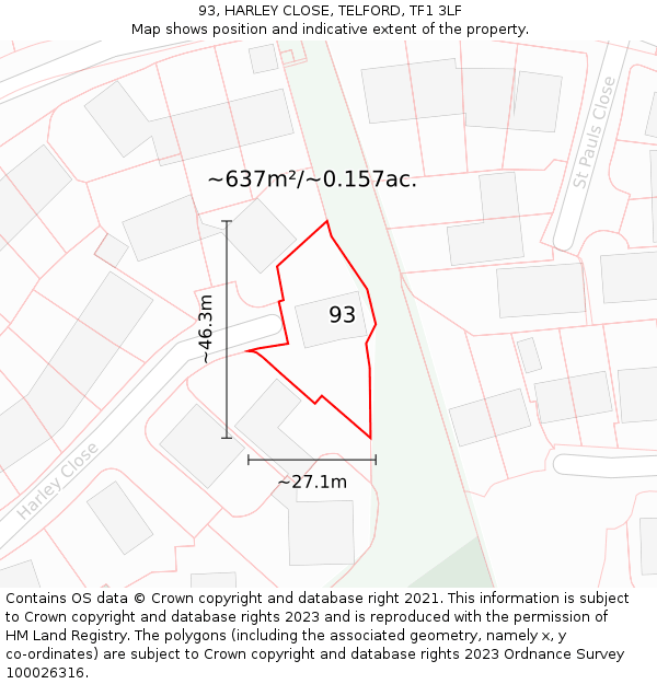 93, HARLEY CLOSE, TELFORD, TF1 3LF: Plot and title map
