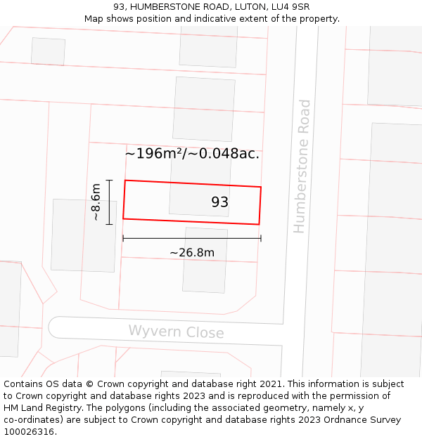 93, HUMBERSTONE ROAD, LUTON, LU4 9SR: Plot and title map