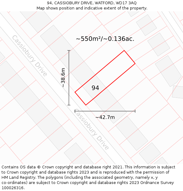 94, CASSIOBURY DRIVE, WATFORD, WD17 3AQ: Plot and title map