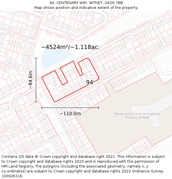 94, CENTENARY WAY, WITNEY, OX29 7BB: Plot and title map
