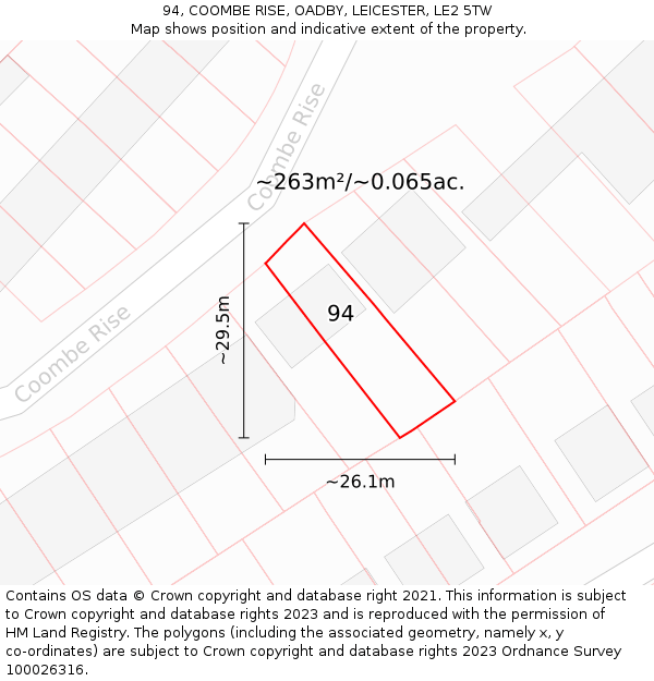 94, COOMBE RISE, OADBY, LEICESTER, LE2 5TW: Plot and title map