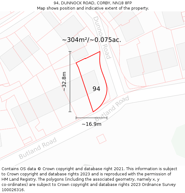 94, DUNNOCK ROAD, CORBY, NN18 8FP: Plot and title map