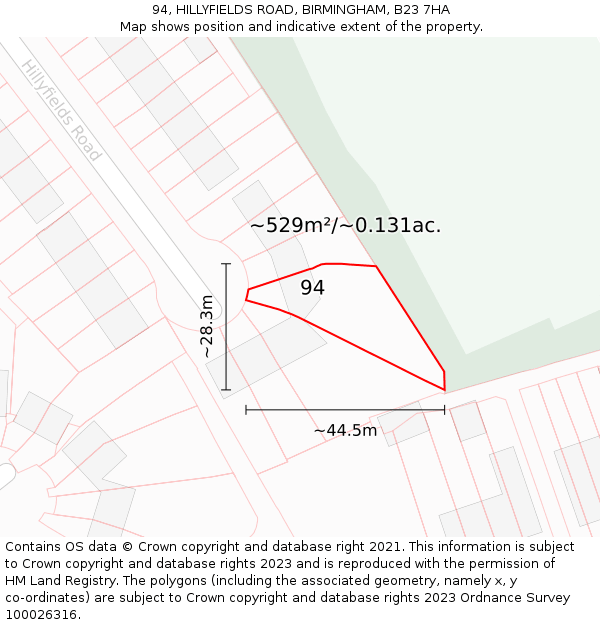 94, HILLYFIELDS ROAD, BIRMINGHAM, B23 7HA: Plot and title map