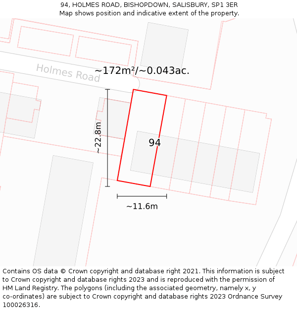 94, HOLMES ROAD, BISHOPDOWN, SALISBURY, SP1 3ER: Plot and title map