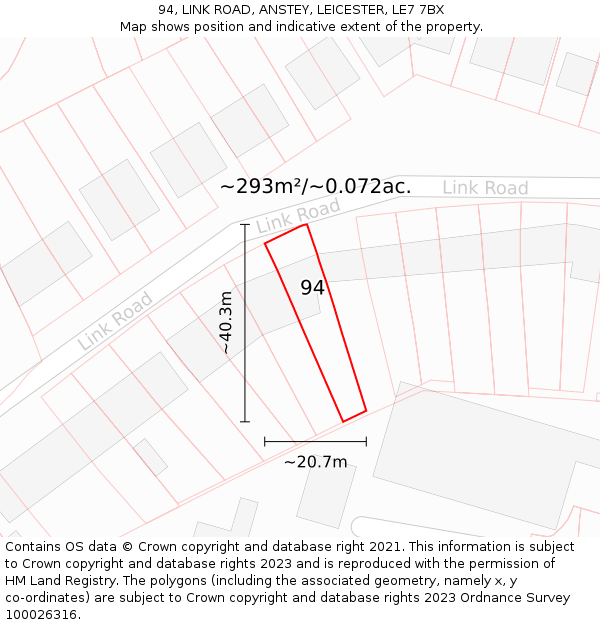 94, LINK ROAD, ANSTEY, LEICESTER, LE7 7BX: Plot and title map