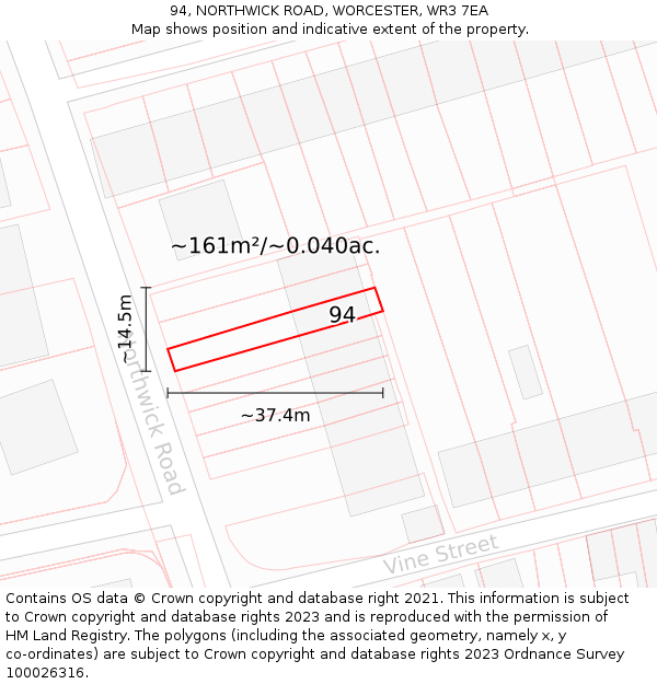 94, NORTHWICK ROAD, WORCESTER, WR3 7EA: Plot and title map