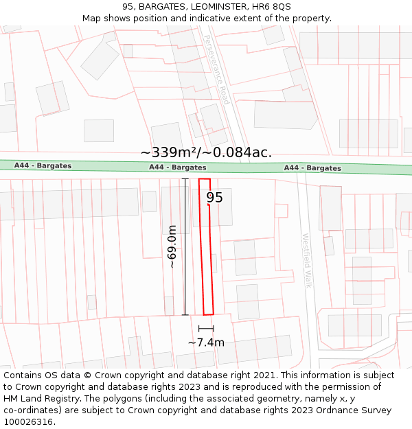 95, BARGATES, LEOMINSTER, HR6 8QS: Plot and title map