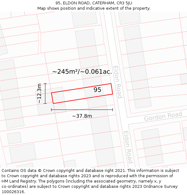 95, ELDON ROAD, CATERHAM, CR3 5JU: Plot and title map