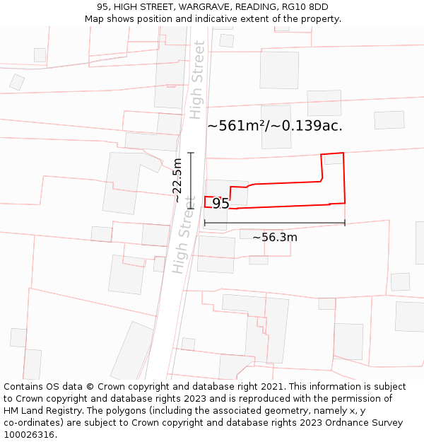 95, HIGH STREET, WARGRAVE, READING, RG10 8DD: Plot and title map