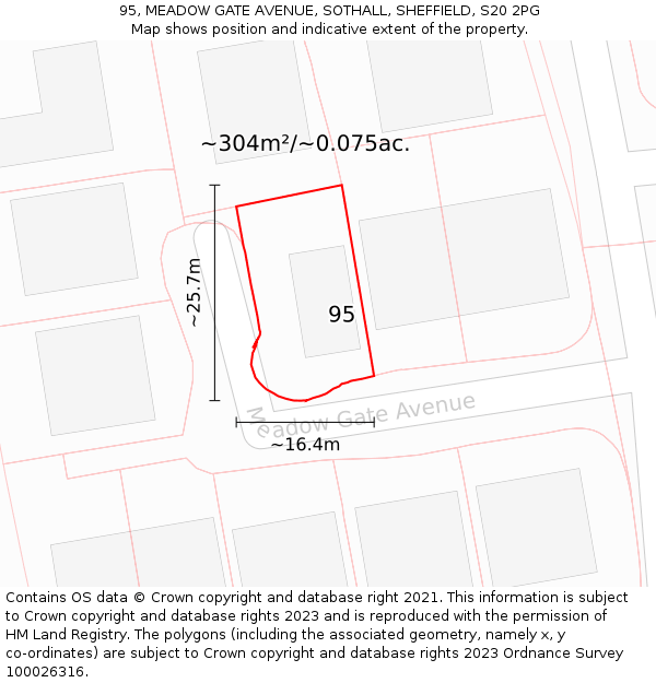 95, MEADOW GATE AVENUE, SOTHALL, SHEFFIELD, S20 2PG: Plot and title map