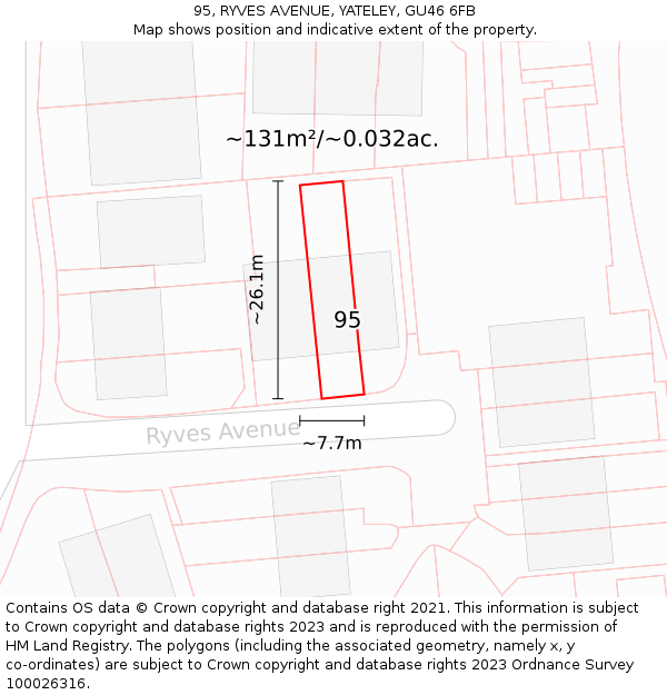 95, RYVES AVENUE, YATELEY, GU46 6FB: Plot and title map