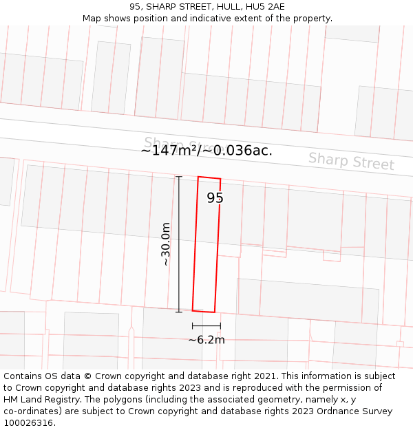 95, SHARP STREET, HULL, HU5 2AE: Plot and title map