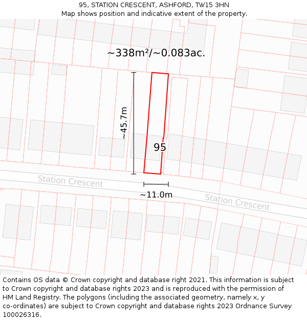 95, STATION CRESCENT, ASHFORD, TW15 3HN: Plot and title map