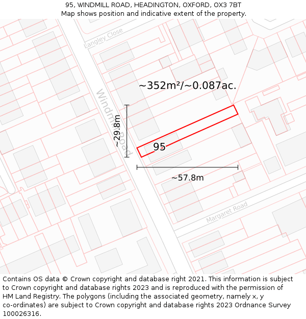 95, WINDMILL ROAD, HEADINGTON, OXFORD, OX3 7BT: Plot and title map