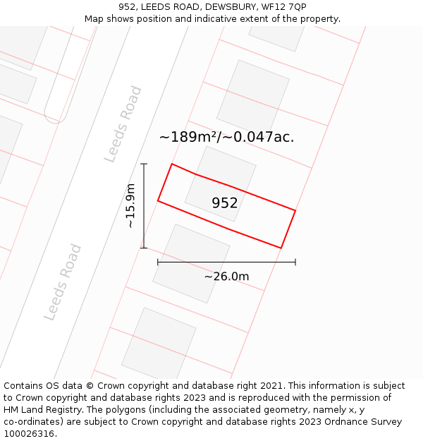 952, LEEDS ROAD, DEWSBURY, WF12 7QP: Plot and title map