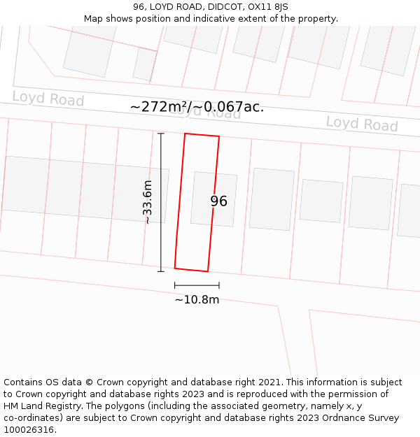 96, LOYD ROAD, DIDCOT, OX11 8JS: Plot and title map