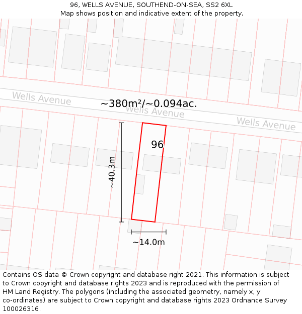 96, WELLS AVENUE, SOUTHEND-ON-SEA, SS2 6XL: Plot and title map