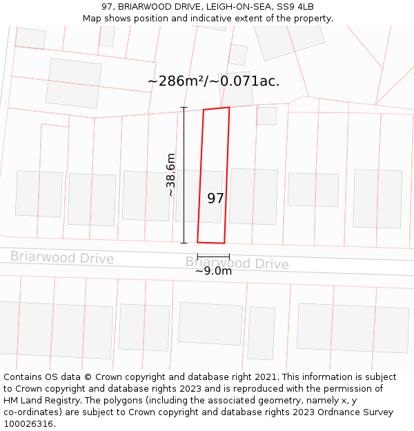 97, BRIARWOOD DRIVE, LEIGH-ON-SEA, SS9 4LB: Plot and title map