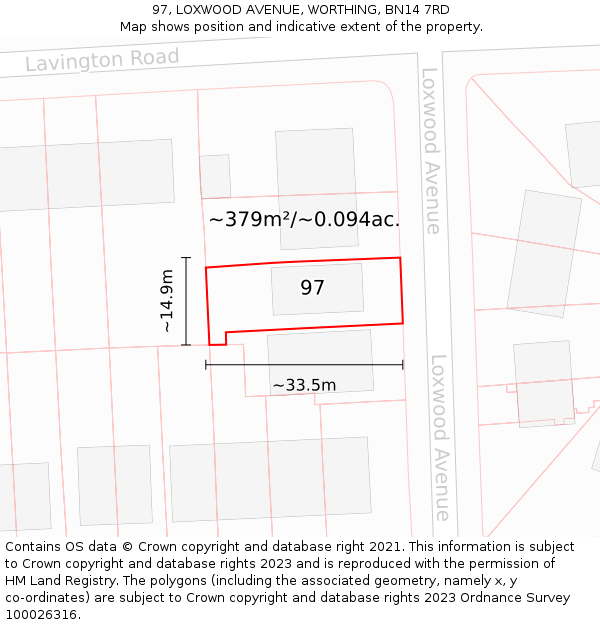 97, LOXWOOD AVENUE, WORTHING, BN14 7RD: Plot and title map