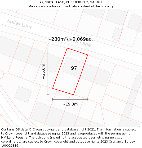 97, SPITAL LANE, CHESTERFIELD, S41 0HL: Plot and title map